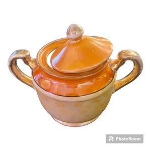 GOLD CASTLE vintage lusterware covered sugar dish - hand painted Chikusa / Japan